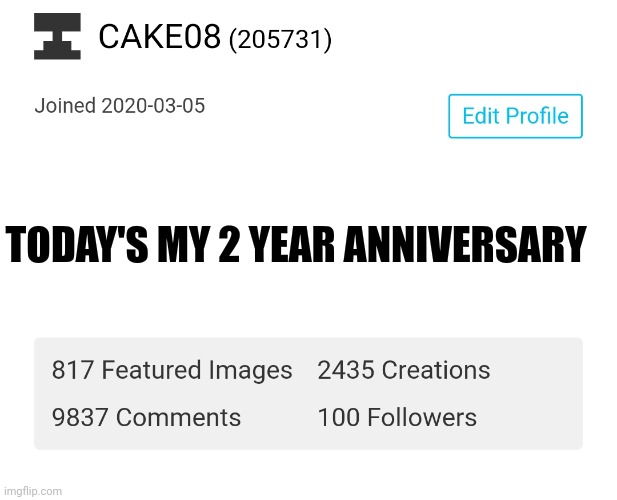 To another year of CAKE08! I'll be online more often this year. | TODAY'S MY 2 YEAR ANNIVERSARY | made w/ Imgflip meme maker