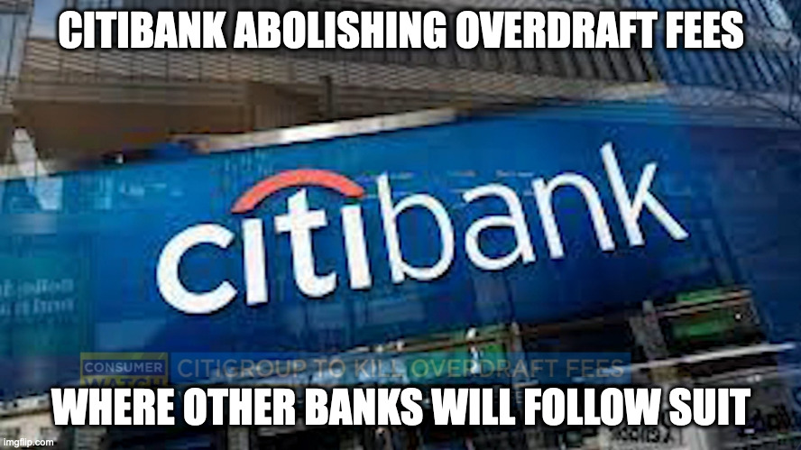 Citibank Overdraft Fees | CITIBANK ABOLISHING OVERDRAFT FEES; WHERE OTHER BANKS WILL FOLLOW SUIT | image tagged in banking,memes | made w/ Imgflip meme maker