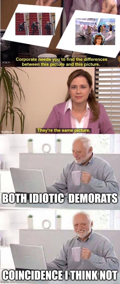 Idiot democrats | image tagged in hide the pain harold,corporate needs you to find the differences | made w/ Imgflip meme maker