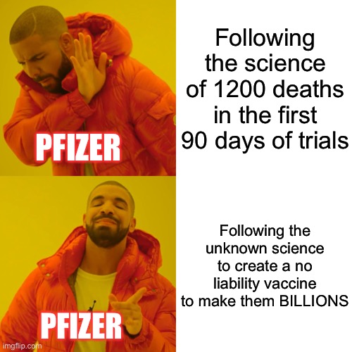 FoLlOw ThE sCiEnCe | Following the science of 1200 deaths in the first 90 days of trials; PFIZER; Following the unknown science to create a no liability vaccine to make them BILLIONS; PFIZER | image tagged in memes,pfizer,government corruption,corrupt | made w/ Imgflip meme maker