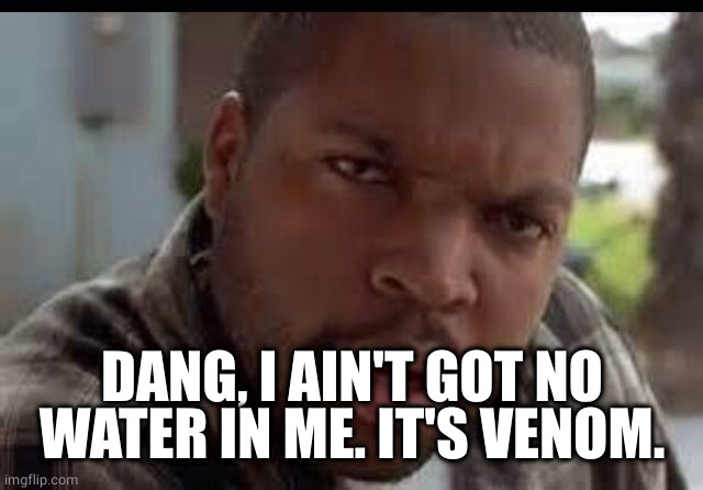 Wtf look face ice cube friday | DANG, I AIN'T GOT NO WATER IN ME. IT'S VENOM. | image tagged in wtf look face ice cube friday | made w/ Imgflip meme maker
