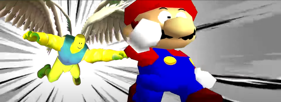 High Quality Mario runs away from roblox admin Blank Meme Template