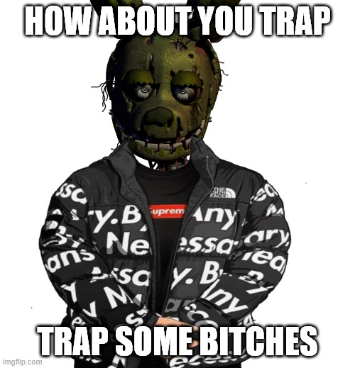 how about you trap some bitches | HOW ABOUT YOU TRAP; TRAP SOME BITCHES | image tagged in drip,springtrap,fnaf | made w/ Imgflip meme maker
