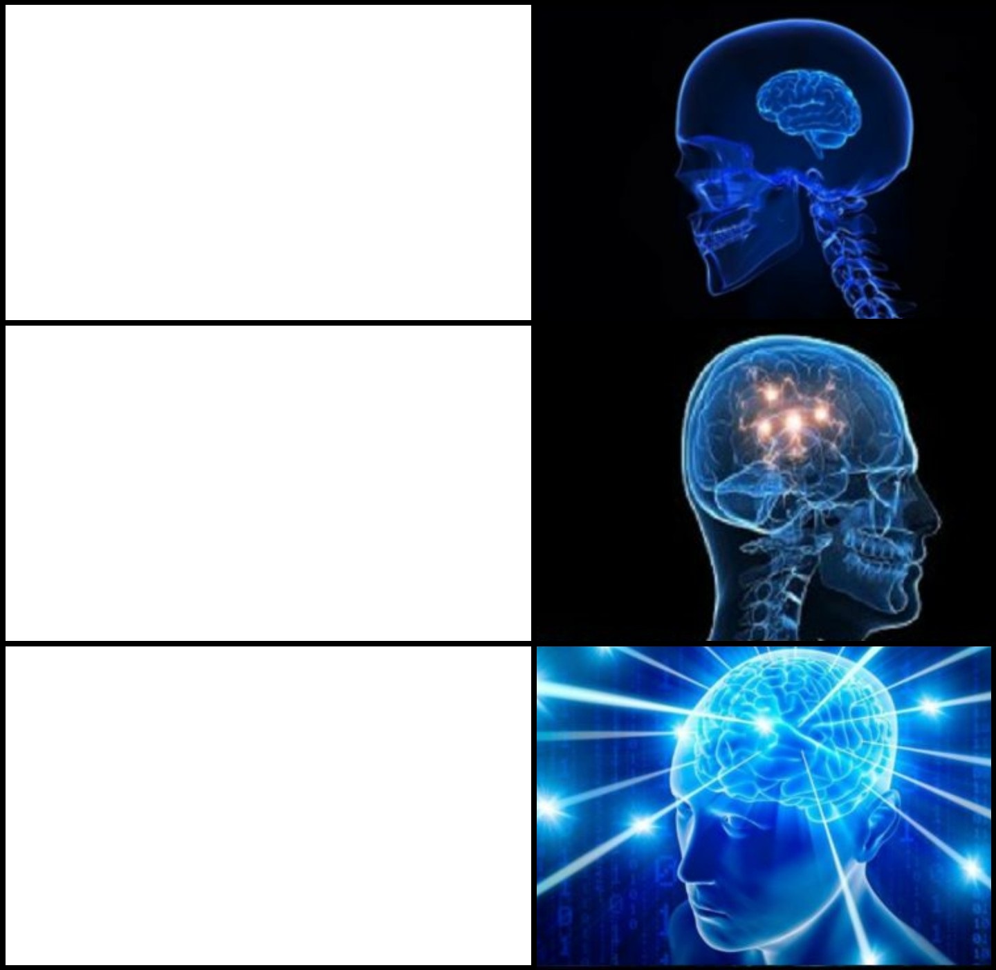 Galaxy Brain 3 Panels Fixed Blank Meme Template