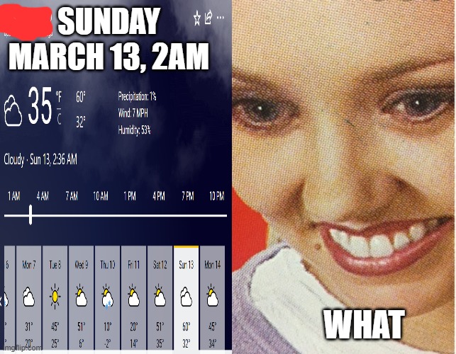 dst time | SUNDAY MARCH 13, 2AM; WHAT | image tagged in bing,dst,usa,iq below 70 | made w/ Imgflip meme maker
