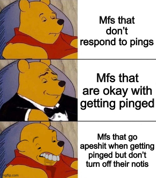Best,Better, Blurst | Mfs that don’t respond to pings; Mfs that are okay with getting pinged; Mfs that go apeshit when getting pinged but don’t turn off their notis | image tagged in best better blurst | made w/ Imgflip meme maker