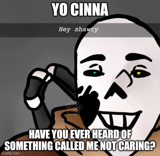 I'm doing it right now I don't give a single shit | YO CINNA; HAVE YOU EVER HEARD OF SOMETHING CALLED ME NOT CARING? | image tagged in hey shawty | made w/ Imgflip meme maker