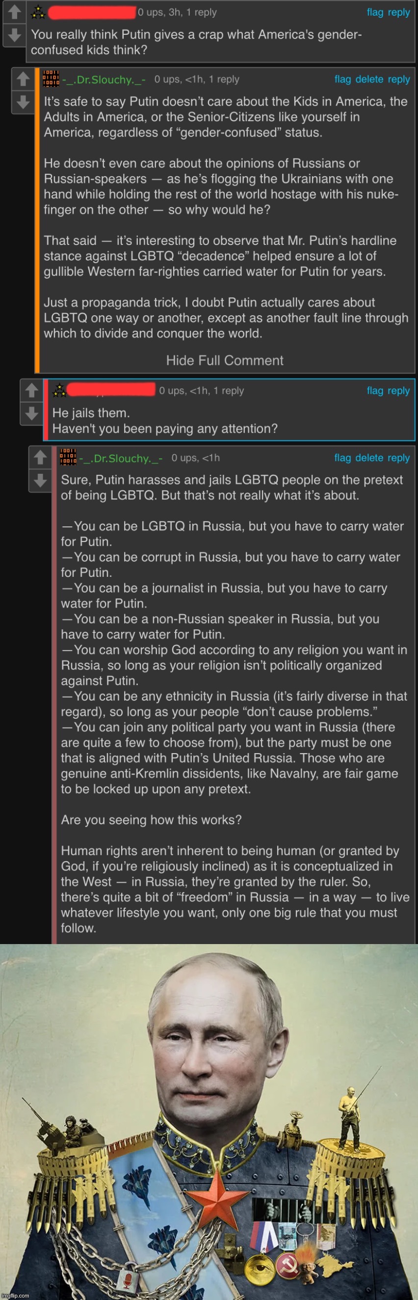 How “freedom” works in Russia. | image tagged in dr slouchy roast russian society,czar putin | made w/ Imgflip meme maker