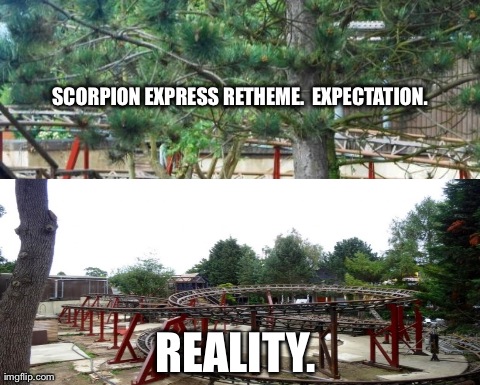 SCORPION EXPRESS RETHEME. 
EXPECTATION. REALITY. | image tagged in scorpion express ride | made w/ Imgflip meme maker
