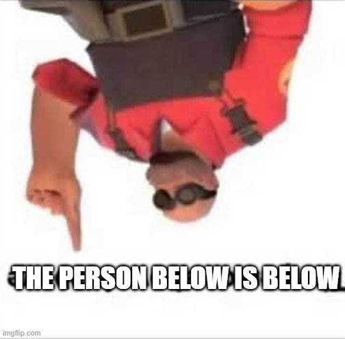 the person above is above | THE PERSON BELOW IS BELOW | image tagged in the person above is above | made w/ Imgflip meme maker