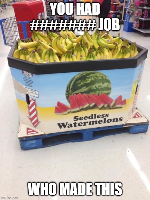 one job | YOU HAD ####### JOB; WHO MADE THIS | image tagged in you had one job,watermelon | made w/ Imgflip meme maker