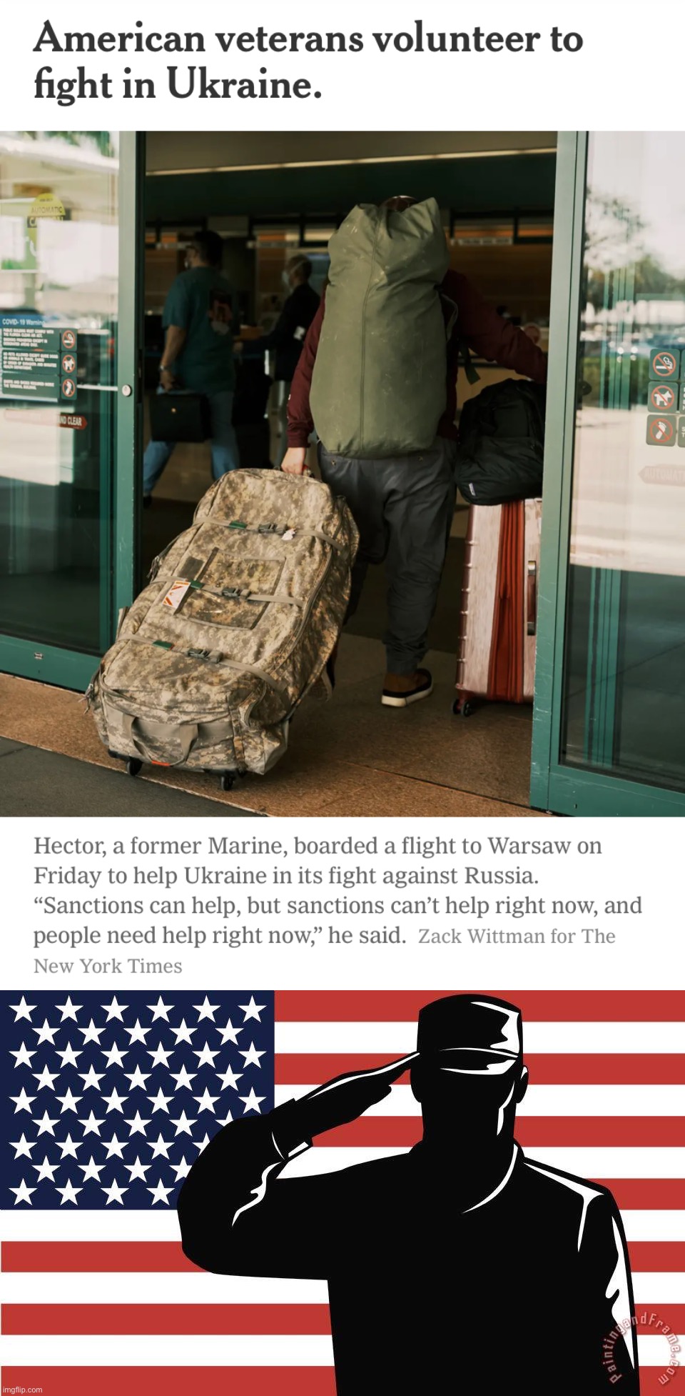 These veterans represent the best of America. Wish them luck. | image tagged in veterans for ukraine,saluting soldier,ukraine,ukrainian lives matter,soldiers,veterans | made w/ Imgflip meme maker