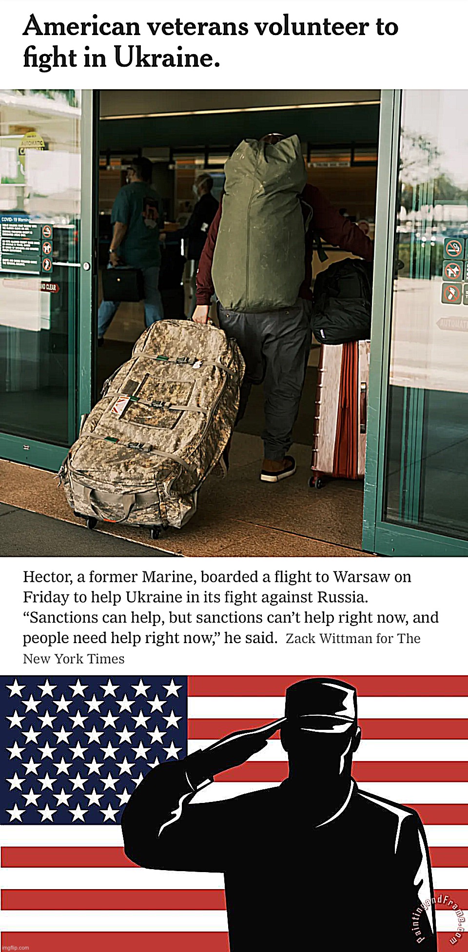 These veterans represent the best of America. Wish them luck. | image tagged in veterans for ukraine,saluting soldier | made w/ Imgflip meme maker