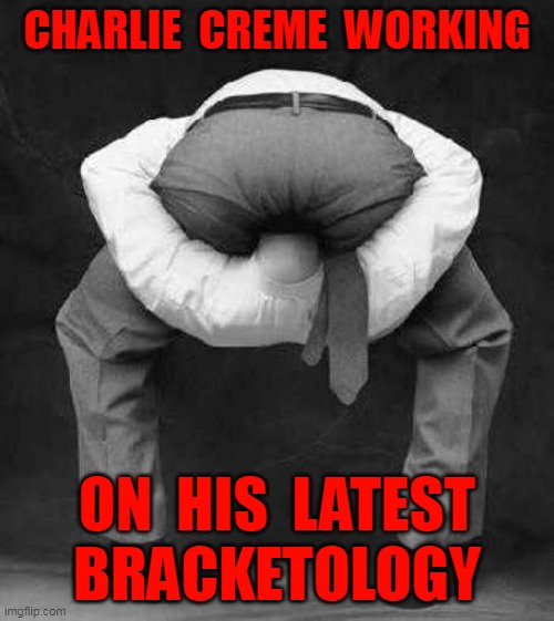 CHARLIE  CREME  WORKING; ON  HIS  LATEST
BRACKETOLOGY | made w/ Imgflip meme maker