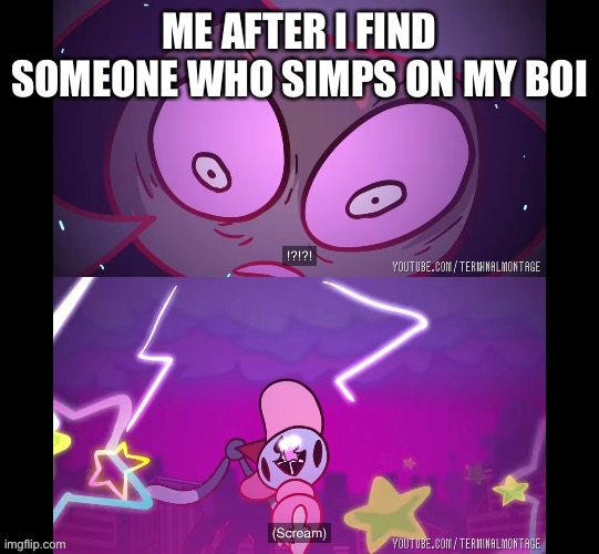 Ah yes, terminalmontage | ME AFTER I FIND SOMEONE WHO SIMPS ON MY BOI | image tagged in triggered hatterene | made w/ Imgflip meme maker