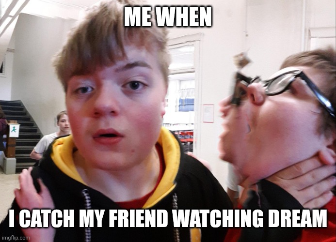 Dream Cringe | ME WHEN; I CATCH MY FRIEND WATCHING DREAM | image tagged in dream sucks | made w/ Imgflip meme maker