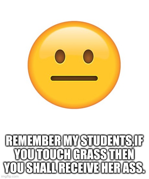 Straight Face | REMEMBER MY STUDENTS,IF YOU TOUCH GRASS THEN YOU SHALL RECEIVE HER ASS. | image tagged in straight face | made w/ Imgflip meme maker