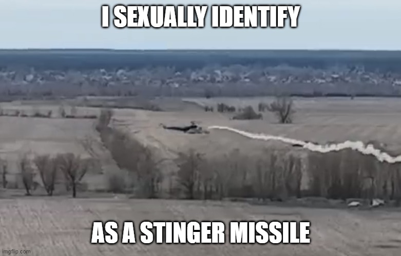 Love Missile F1-11 |  I SEXUALLY IDENTIFY; AS A STINGER MISSILE | image tagged in attack helicopter | made w/ Imgflip meme maker
