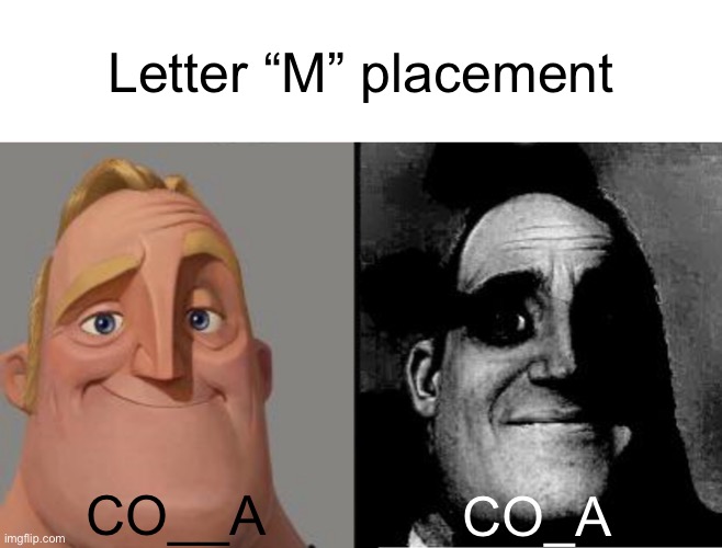 Bob Wicks smells like pears | Letter “M” placement; CO__A; CO_A | made w/ Imgflip meme maker