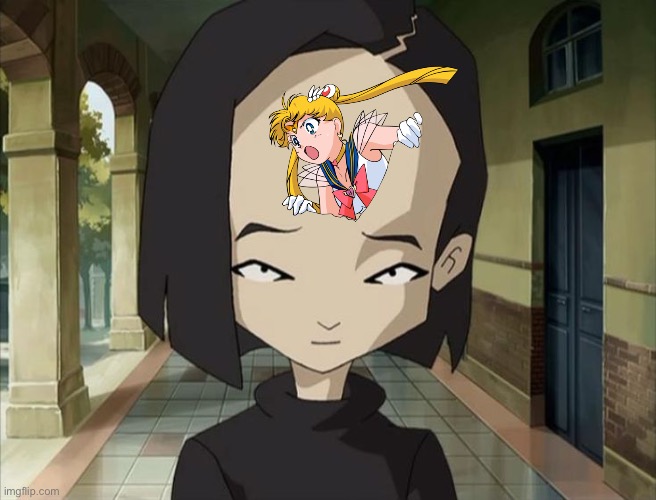 Sailor Moon popping out of Yumi’s forehead | image tagged in sailor moon,forehead,code lyoko,memes | made w/ Imgflip meme maker