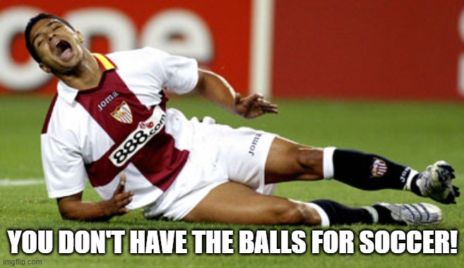 soccer | YOU DON'T HAVE THE BALLS FOR SOCCER! | image tagged in hurt soccer player,memes,soccer,ouch,balls | made w/ Imgflip meme maker