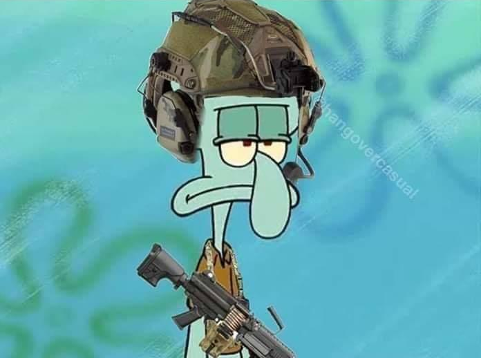 High Quality Soldier Squidward Blank Meme Template