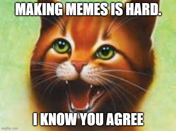 yes | MAKING MEMES IS HARD. I KNOW YOU AGREE | image tagged in warrior cats firestar,warriors,warrior cats | made w/ Imgflip meme maker