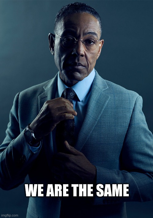 Gus Fring we are not the same | WE ARE THE SAME | image tagged in gus fring we are not the same | made w/ Imgflip meme maker