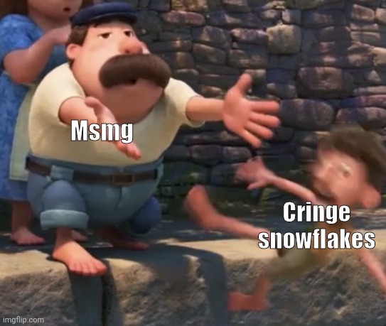 Throwing a child into water | Msmg; Cringe snowflakes | image tagged in throwing a child into water | made w/ Imgflip meme maker