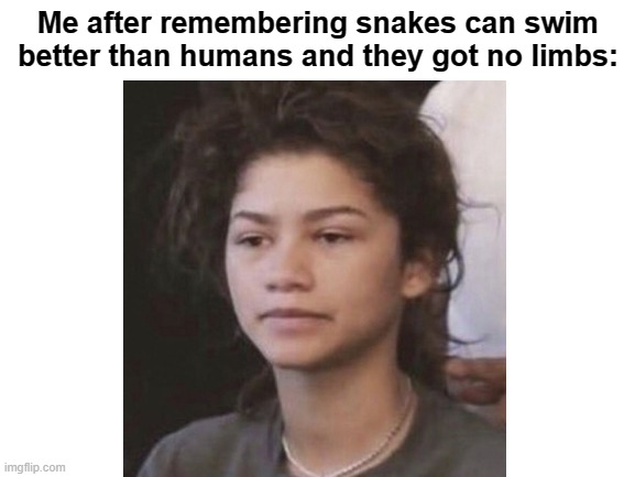 The truth hurts | Me after remembering snakes can swim better than humans and they got no limbs: | image tagged in sudden realization | made w/ Imgflip meme maker