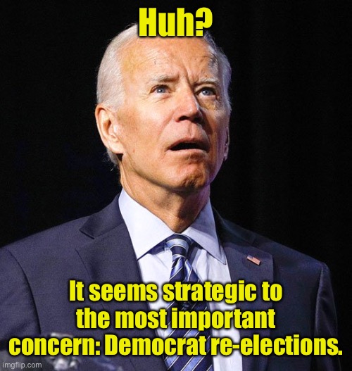 Joe Biden | Huh? It seems strategic to the most important concern: Democrat re-elections. | image tagged in joe biden | made w/ Imgflip meme maker
