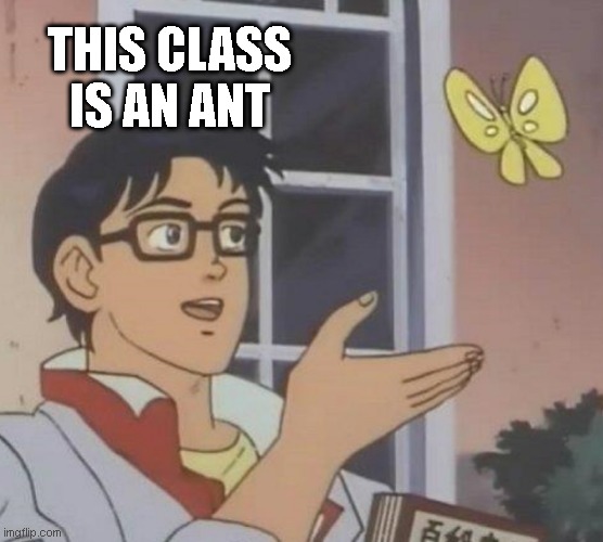 this is an ant | THIS CLASS IS AN ANT | image tagged in memes,ant | made w/ Imgflip meme maker