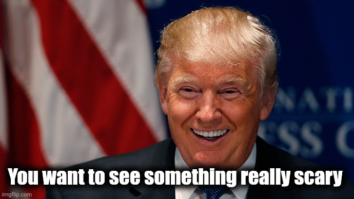 Laughing Donald Trump | You want to see something really scary | image tagged in laughing donald trump | made w/ Imgflip meme maker