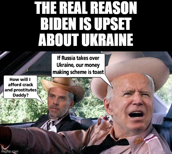 Biden Criminals | THE REAL REASON
 BIDEN IS UPSET 
ABOUT UKRAINE | image tagged in not my president | made w/ Imgflip meme maker