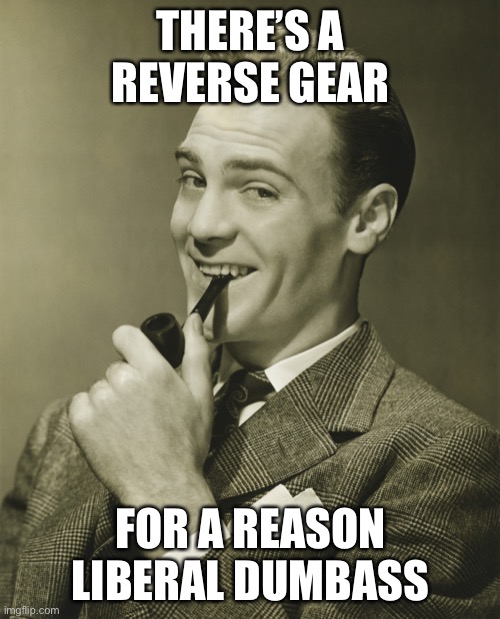 Smug | THERE’S A REVERSE GEAR FOR A REASON LIBERAL DUMBASS | image tagged in smug | made w/ Imgflip meme maker