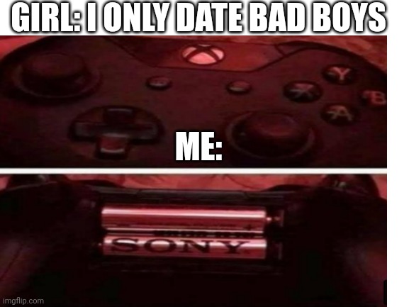 GIRL: I ONLY DATE BAD BOYS; ME: | image tagged in sony,xbox | made w/ Imgflip meme maker