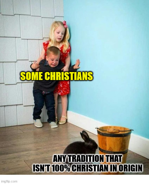 Horror | SOME CHRISTIANS; ANY TRADITION THAT ISN'T 100% CHRISTIAN IN ORIGIN | image tagged in children scared of rabbit,dank,christian,memes,r/dankchristianmemes | made w/ Imgflip meme maker