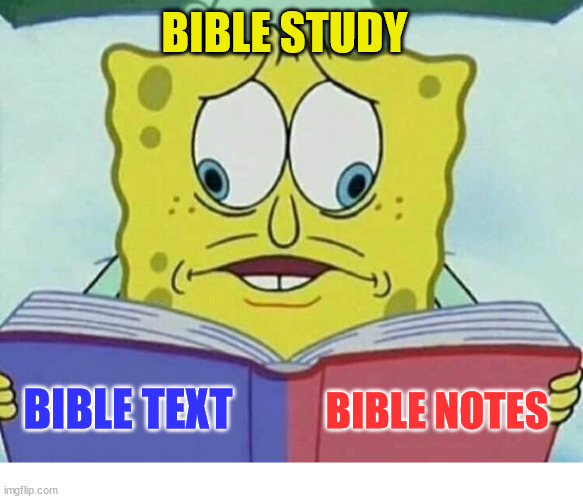 Bible study | BIBLE STUDY; BIBLE NOTES; BIBLE TEXT | image tagged in cross eyed spongebob,dank,christian,memes,r/dankchristianmemes | made w/ Imgflip meme maker