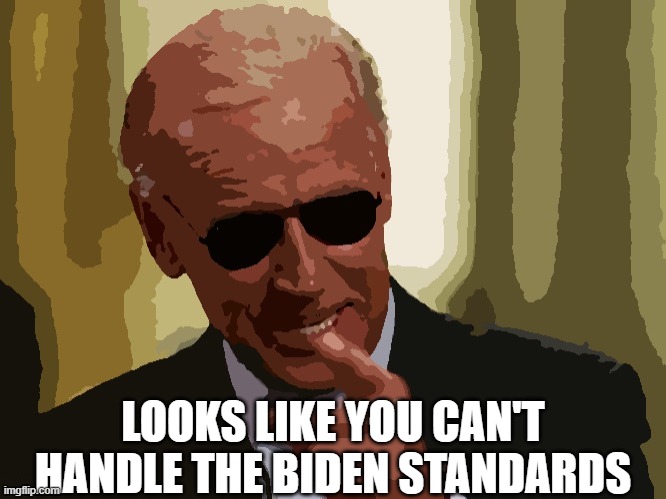 Cool Joe Biden posterized | LOOKS LIKE YOU CAN'T HANDLE THE BIDEN STANDARDS | image tagged in cool joe biden posterized | made w/ Imgflip meme maker