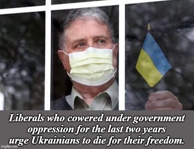 AND they support the 2nd Amendment- for Ukrainians. | Liberals who cowered under government oppression for the last two years urge Ukrainians to die for their freedom. | image tagged in liberal logic,stupid liberals,triggered liberal,ukrainian lives matter,russians | made w/ Imgflip meme maker