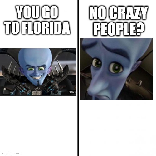 Zad | NO CRAZY PEOPLE? YOU GO TO FLORIDA | image tagged in t chart | made w/ Imgflip meme maker