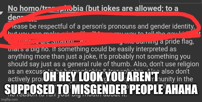 OH HEY LOOK YOU AREN'T SUPPOSED TO MISGENDER PEOPLE AHAHA | made w/ Imgflip meme maker