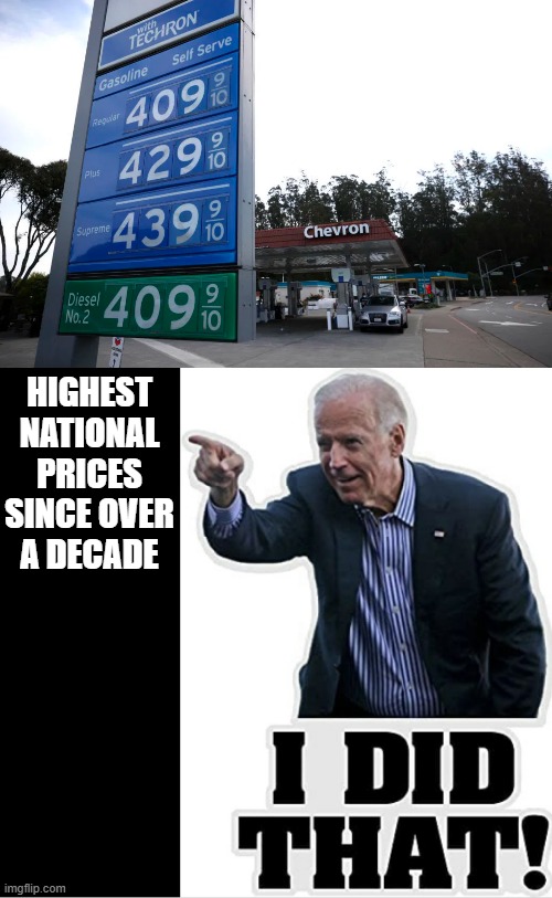 What a shame of a presidency | HIGHEST NATIONAL PRICES SINCE OVER A DECADE | image tagged in gas prices,biden did that,rip | made w/ Imgflip meme maker