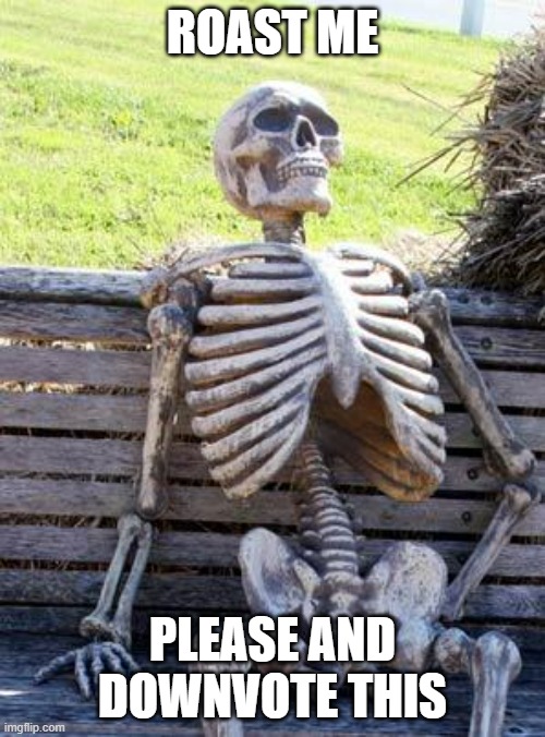 Waiting Skeleton | ROAST ME; PLEASE AND DOWNVOTE THIS | image tagged in memes,waiting skeleton | made w/ Imgflip meme maker