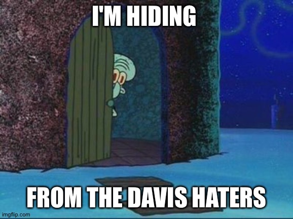 Hiding Squidward | I'M HIDING; FROM THE DAVIS HATERS | image tagged in hiding squidward | made w/ Imgflip meme maker