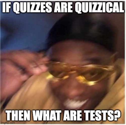 HmmHmmMmHhmHMm?? | IF QUIZZES ARE QUIZZICAL; THEN WHAT ARE TESTS? | image tagged in funny face lemme see that,memes,funny,wordplay | made w/ Imgflip meme maker