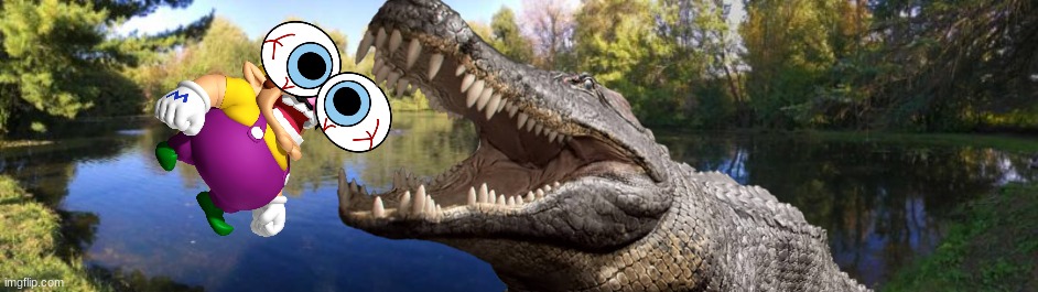 Wario dies by a Deinosuchus | image tagged in wario dies,wario,the isle,crocodile,animals,prehistoric | made w/ Imgflip meme maker