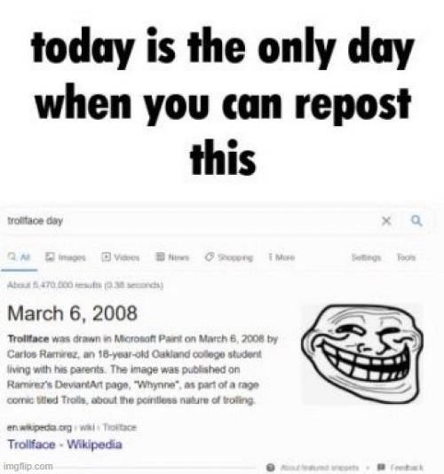 Happy Trollface Day! | image tagged in trollface,memes,google | made w/ Imgflip meme maker
