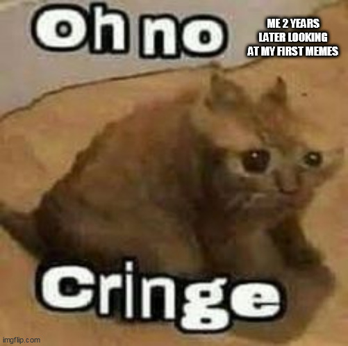 I dont even want u guys to try looking at my old memes, way too painful | ME 2 YEARS LATER LOOKING AT MY FIRST MEMES | image tagged in oh no cringe | made w/ Imgflip meme maker