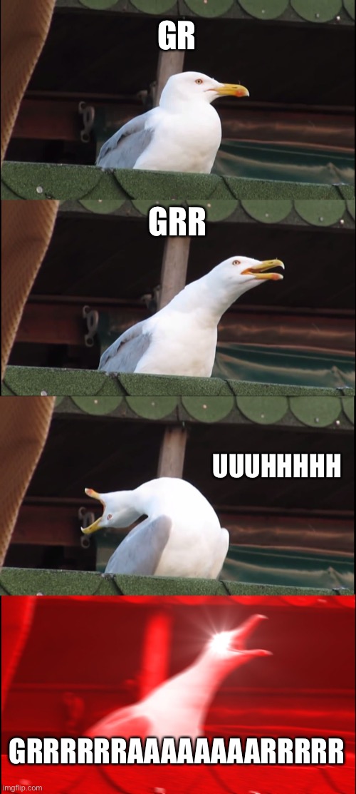 Inhaling Seagull | GR; GRR; UUUHHHHH; GRRRRRRAAAAAAAARRRRR | image tagged in memes,inhaling seagull | made w/ Imgflip meme maker